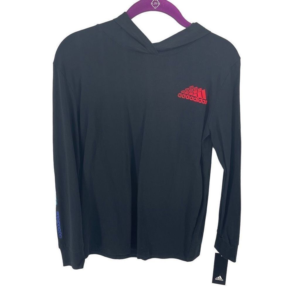 Adidas Boy's Black 3D Badge Hoodie Longsleeves T-Shirt Size M NWT rainbow